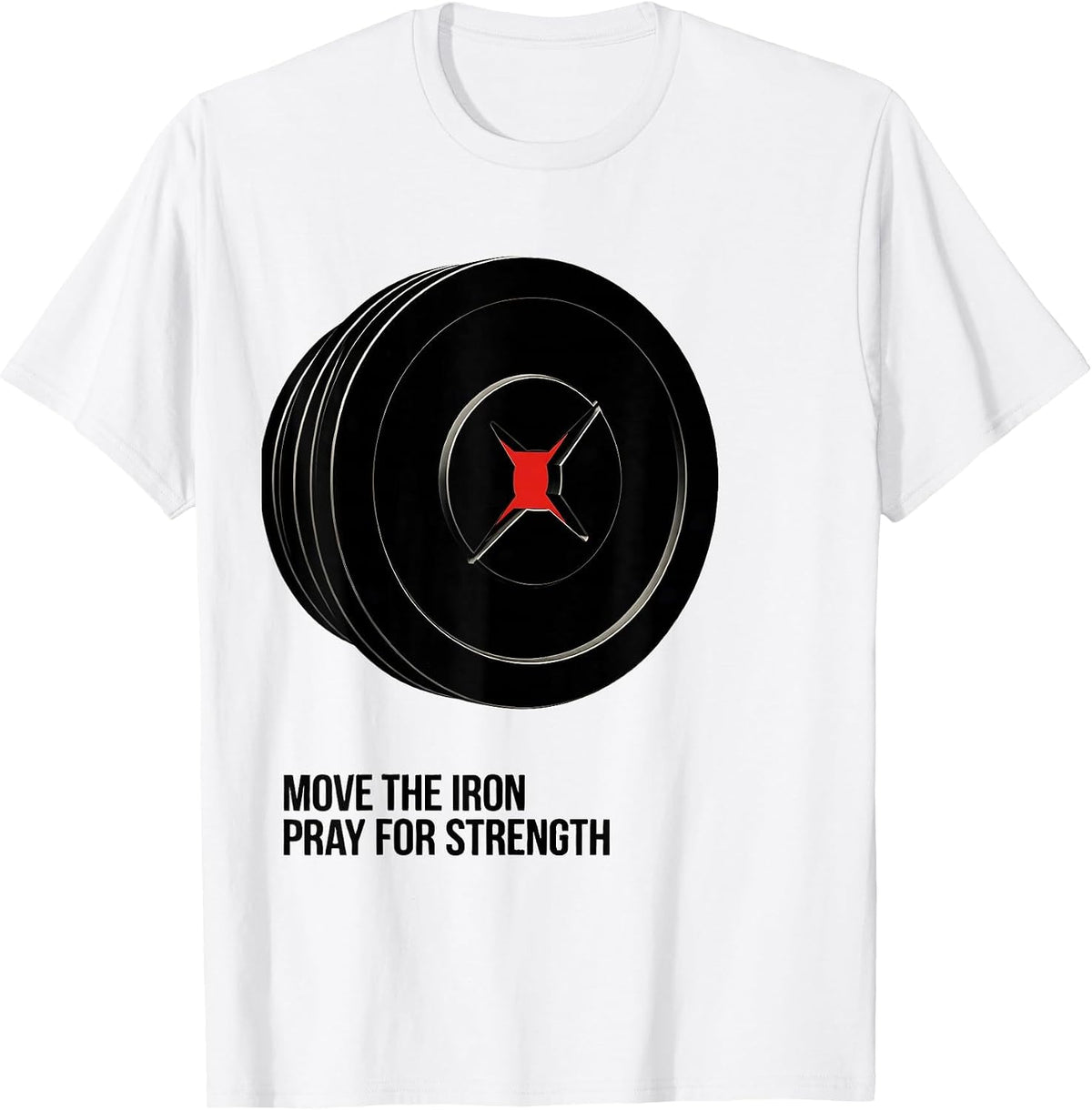 Men's Move The Iron Pray For Strength Christian Gym Faith Humor T-Shirt - White