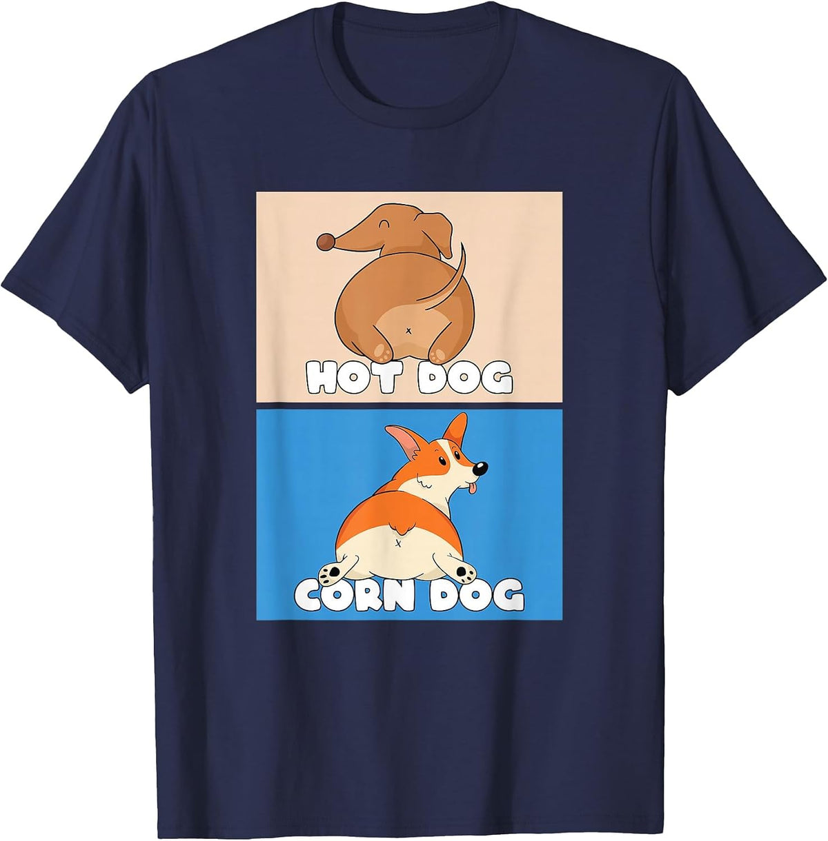 Pembroke Welsh Corgi Corn Dog and Hot Dog Wiener Dachshund T-Shirt - Navy Blue