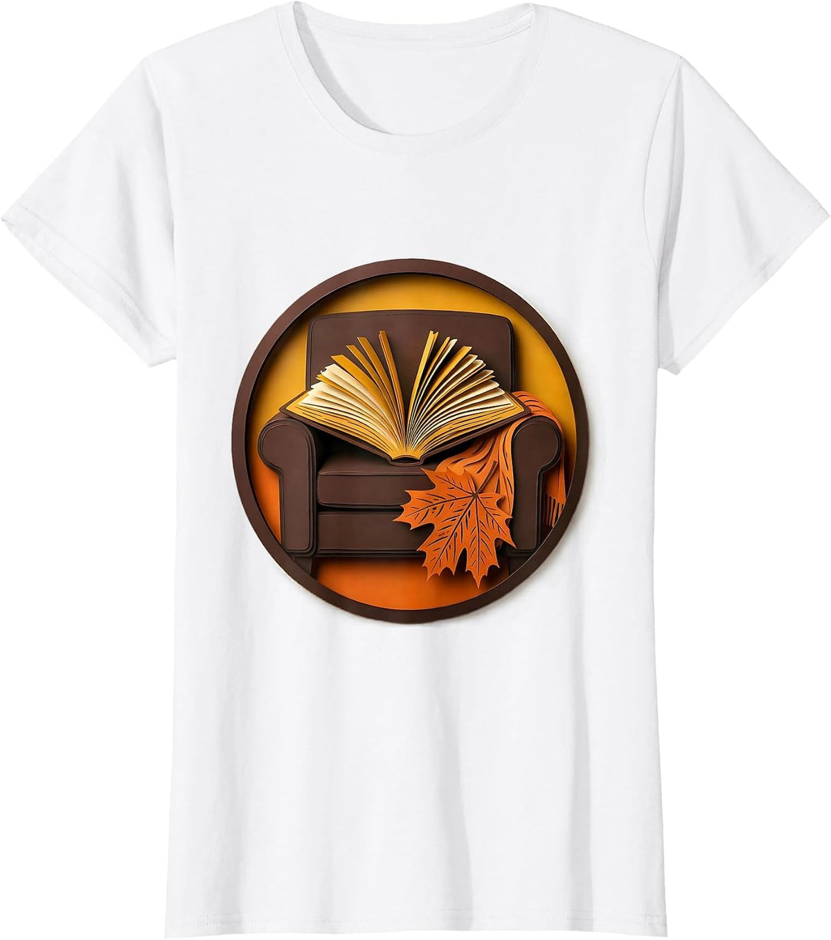Book in Armchair Cozy Fall Bookworm Autumn Reading T-Shirt - White