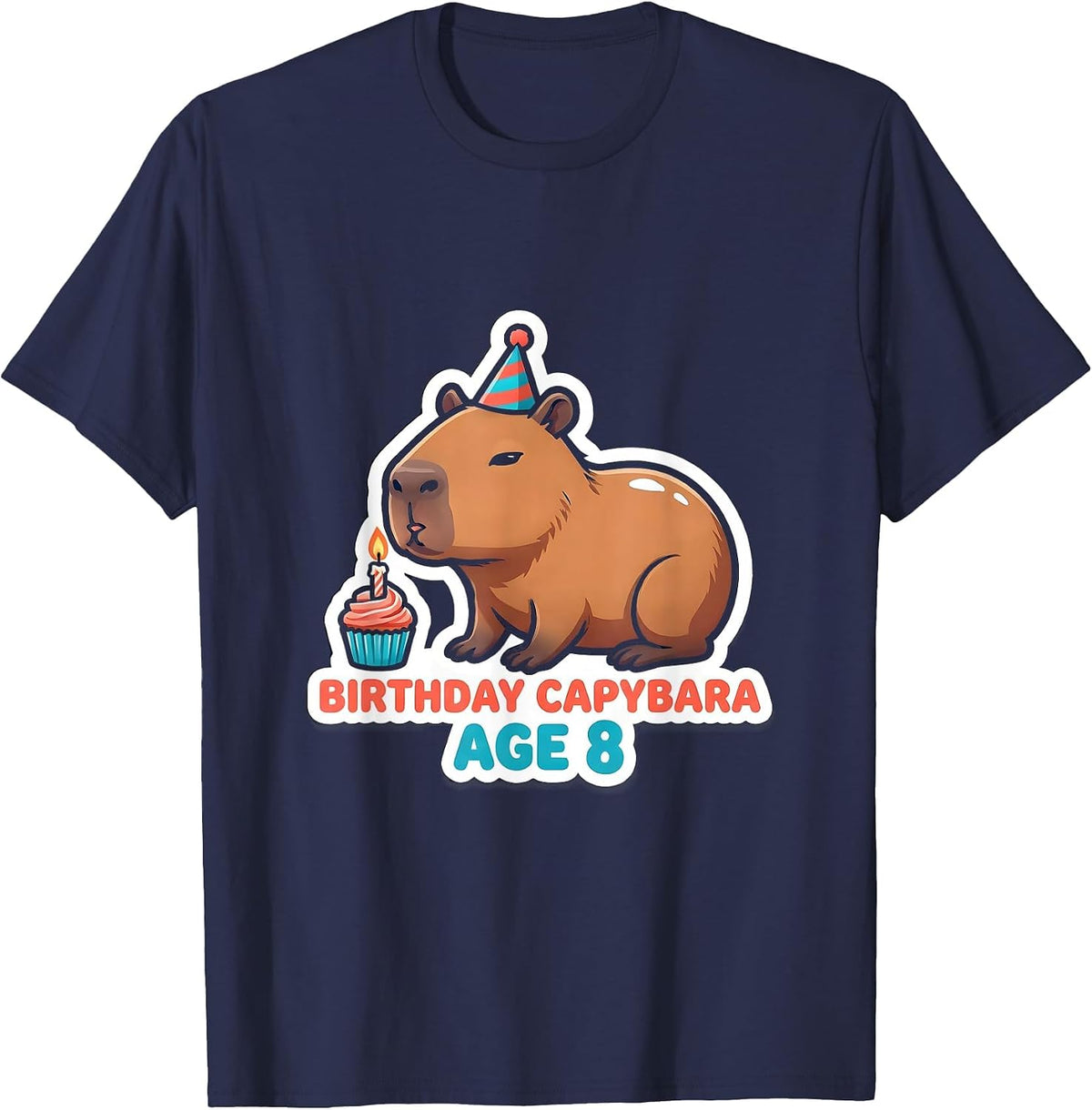 Birthday Capybara Age 8 Funny Capybara Meme Animal Lover T-Shirt - Navy Blue