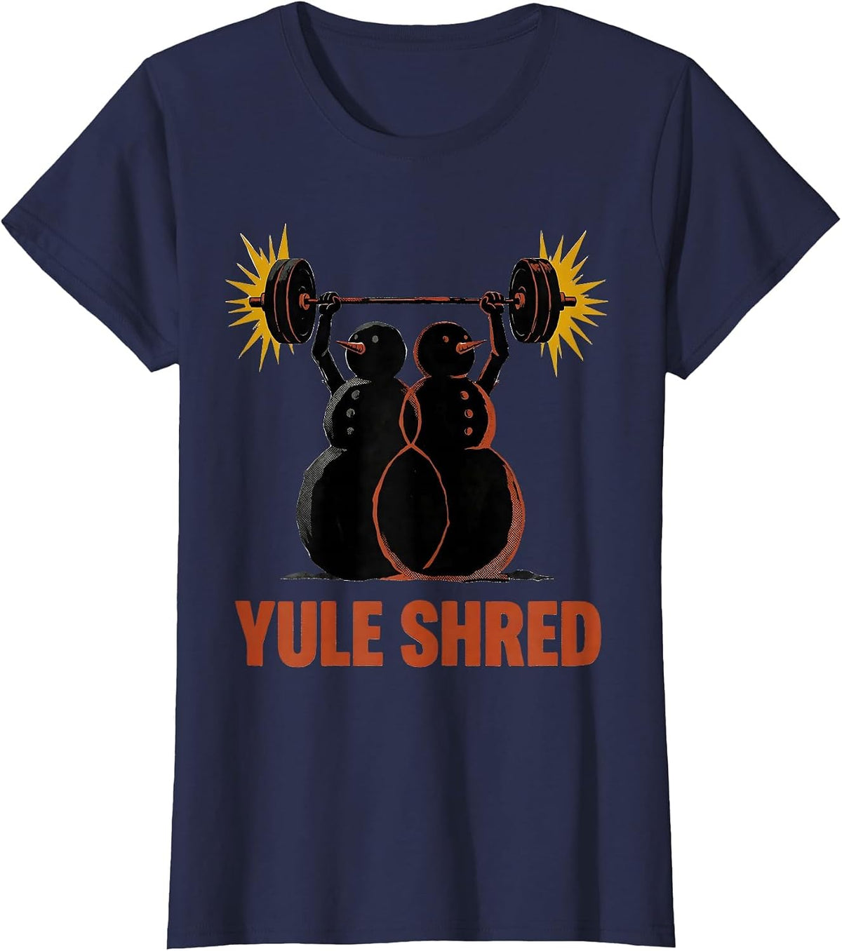 Women's Yule Shred Midcentury Modern Christmas Gym Weightlifting T-Shirt - Navy Blue