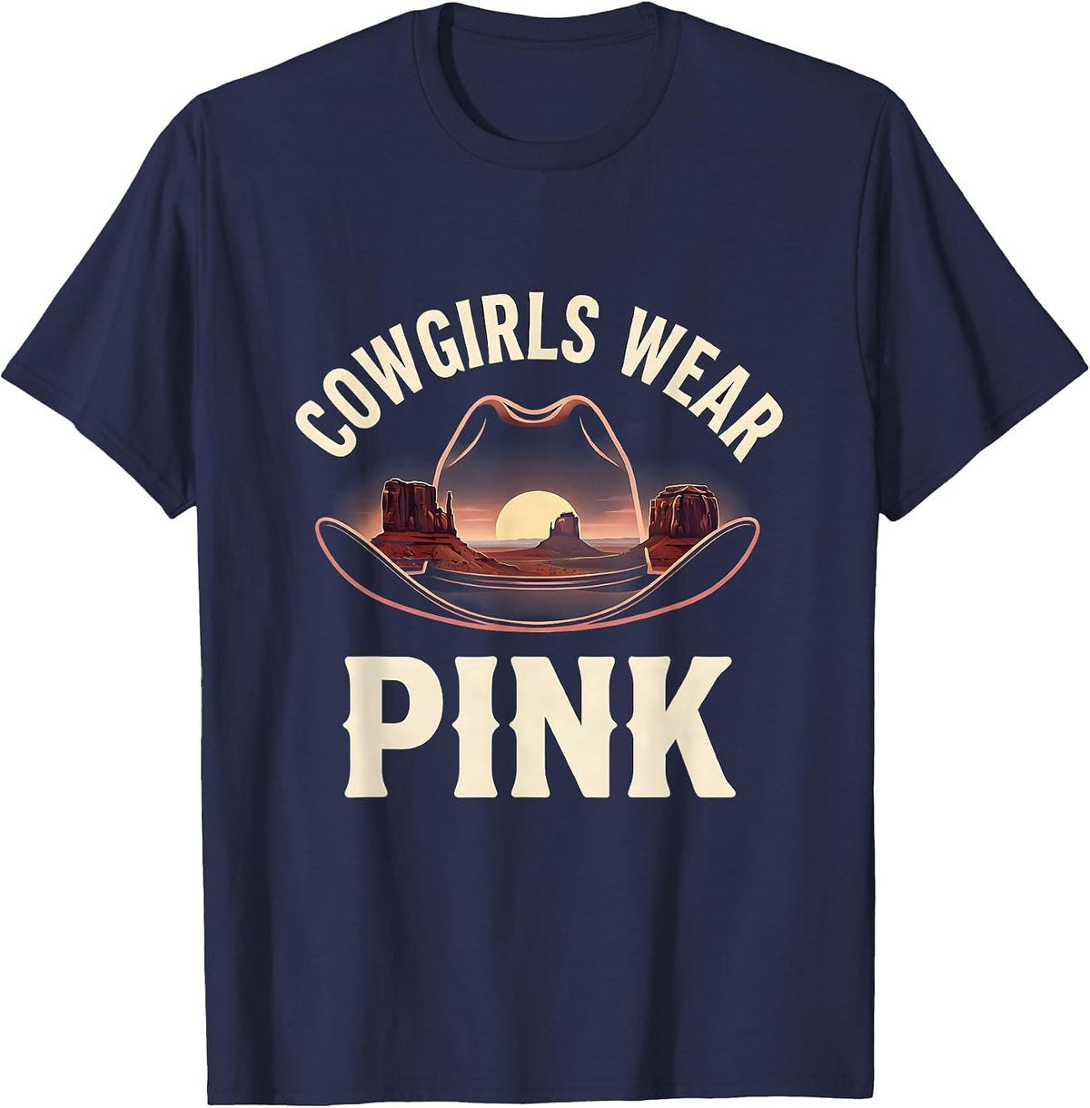 Cowgirls Wear Pink Western Rodeo Design T-Shirt - Navy Blue