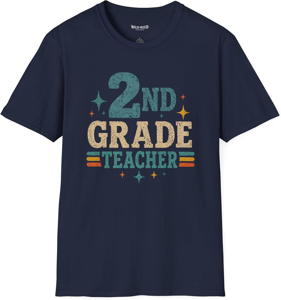 2nd Grade Teacher Shirt, Retro Teacher Tee, Second Grade Teacher Gift, Back to School Shirt - Navy