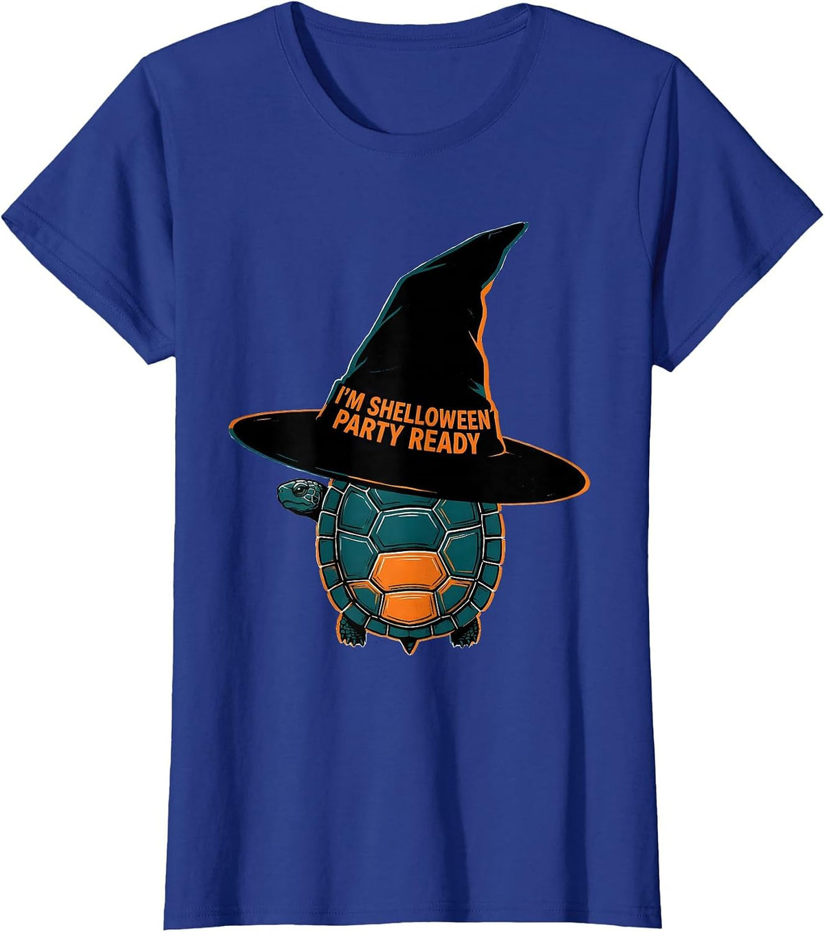Women's I'm Shelloween Party Ready Whimsical Turtle Halloween T-Shirt - Royal Blue