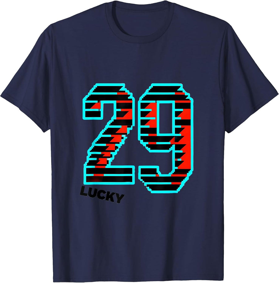 Lucky 29 New Wave Typography Jersey Digit Novelty T-Shirt - Navy Blue