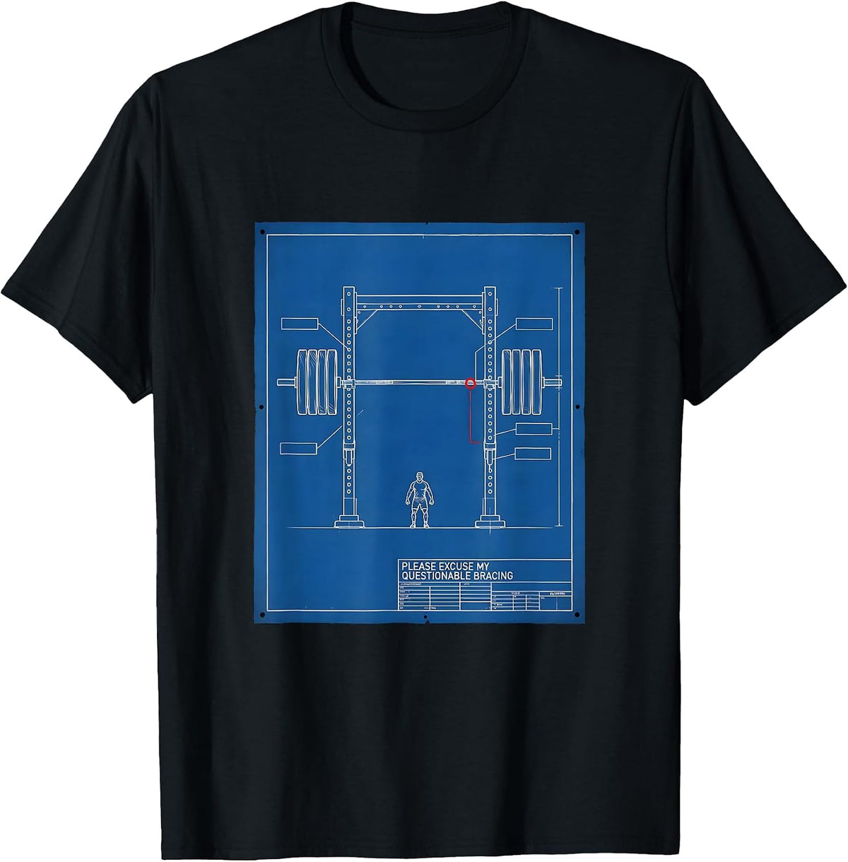 Men's Please Excuse My Questionable Bracing Technical Blueprint T-Shirt - Black