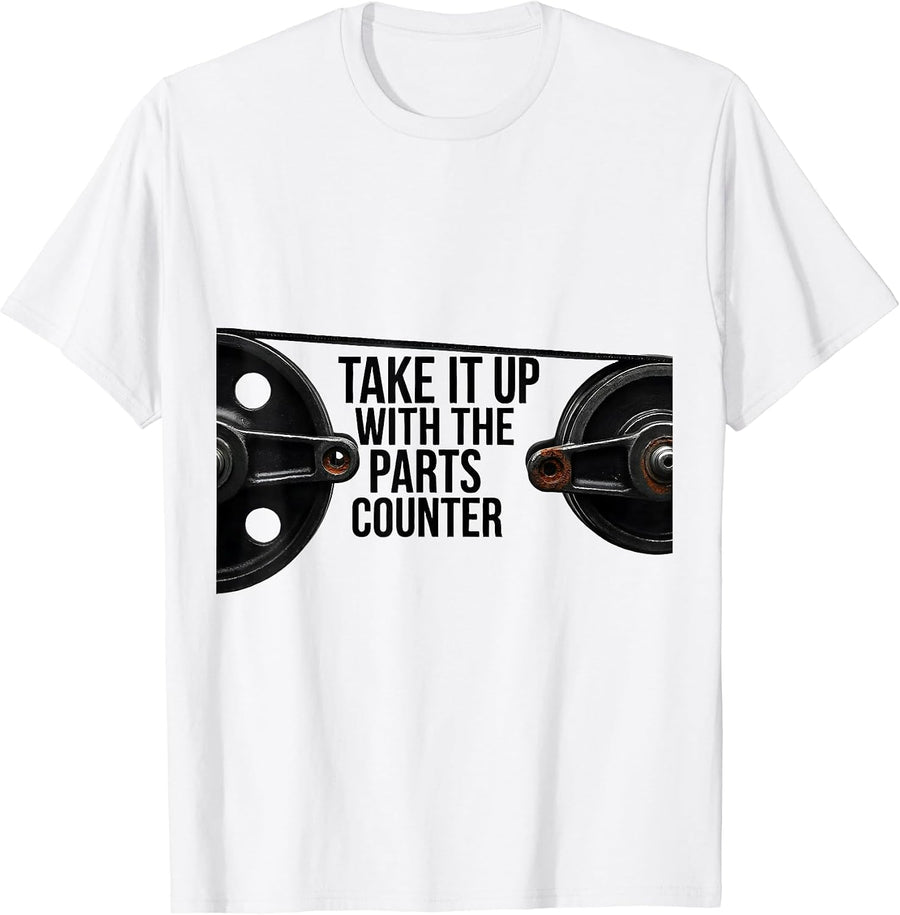 Men's Take It Up With The Parts Counter Funny Mechanic Skeleton T-Shirt - White