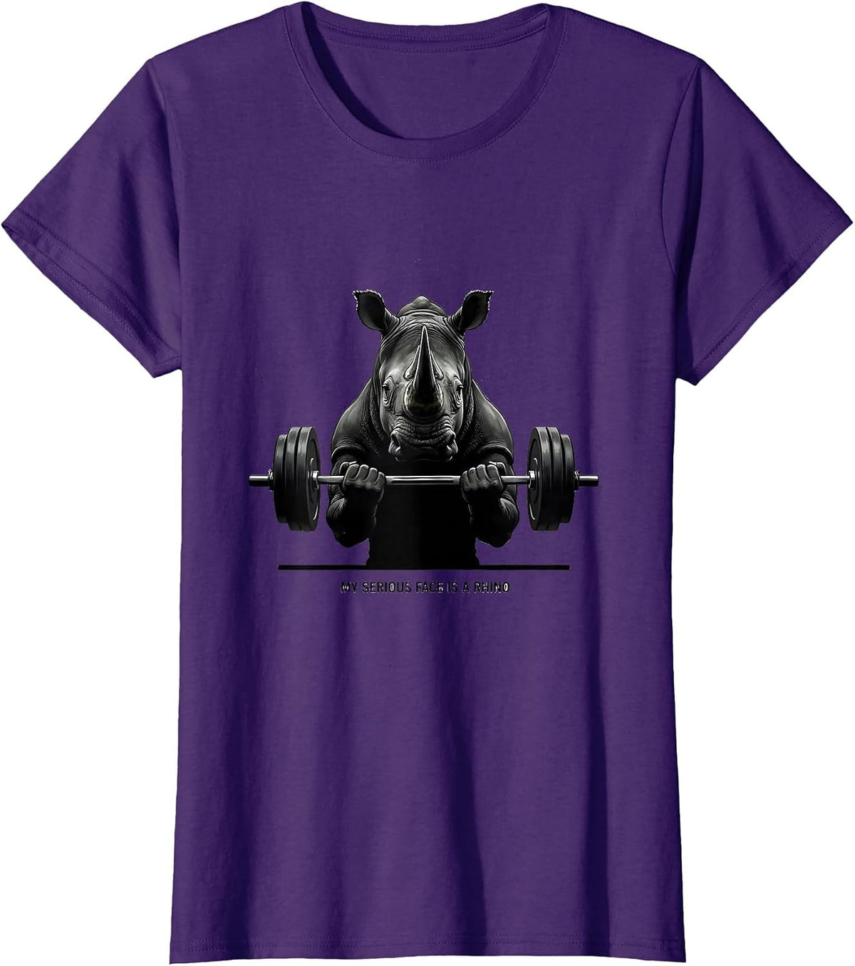Women's My Serious Face Is A Rhino Funny Gym Weightlifting Workout T-Shirt - Purple