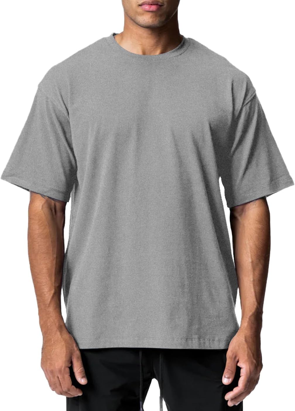 Men's Cotton Short Sleeve Crew Neck Shirts Athletic Tops Tees Oversized Gym Clothes for Men S-XXL - A03 Gray