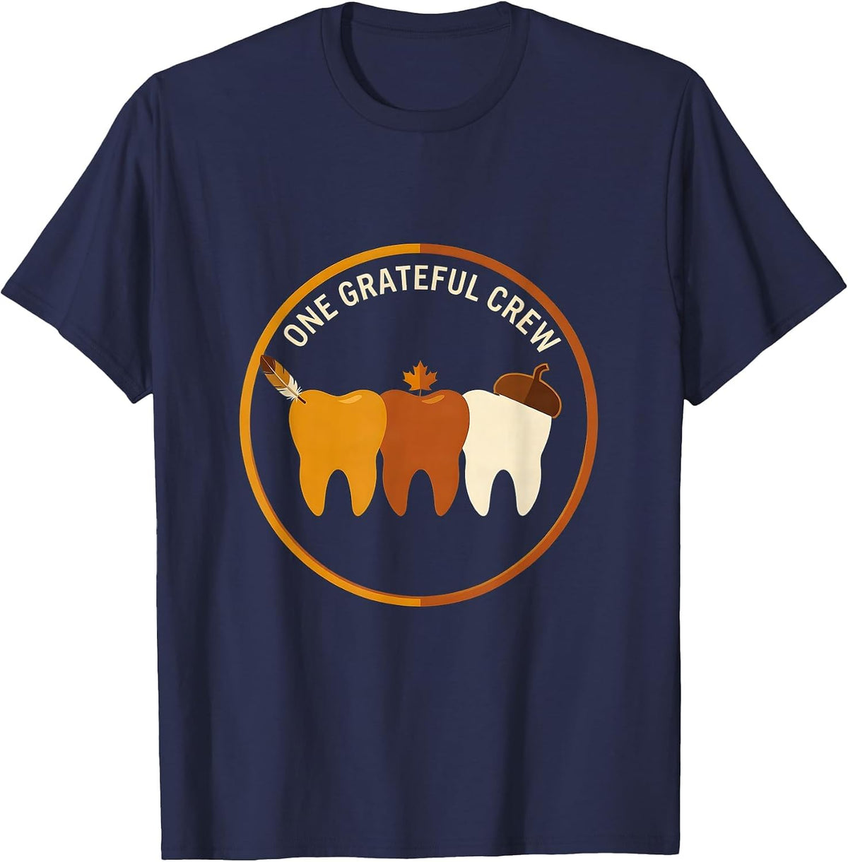 Men's One Grateful Crew Funny Dental Thanksgiving Team Novelty T-Shirt - Navy Blue
