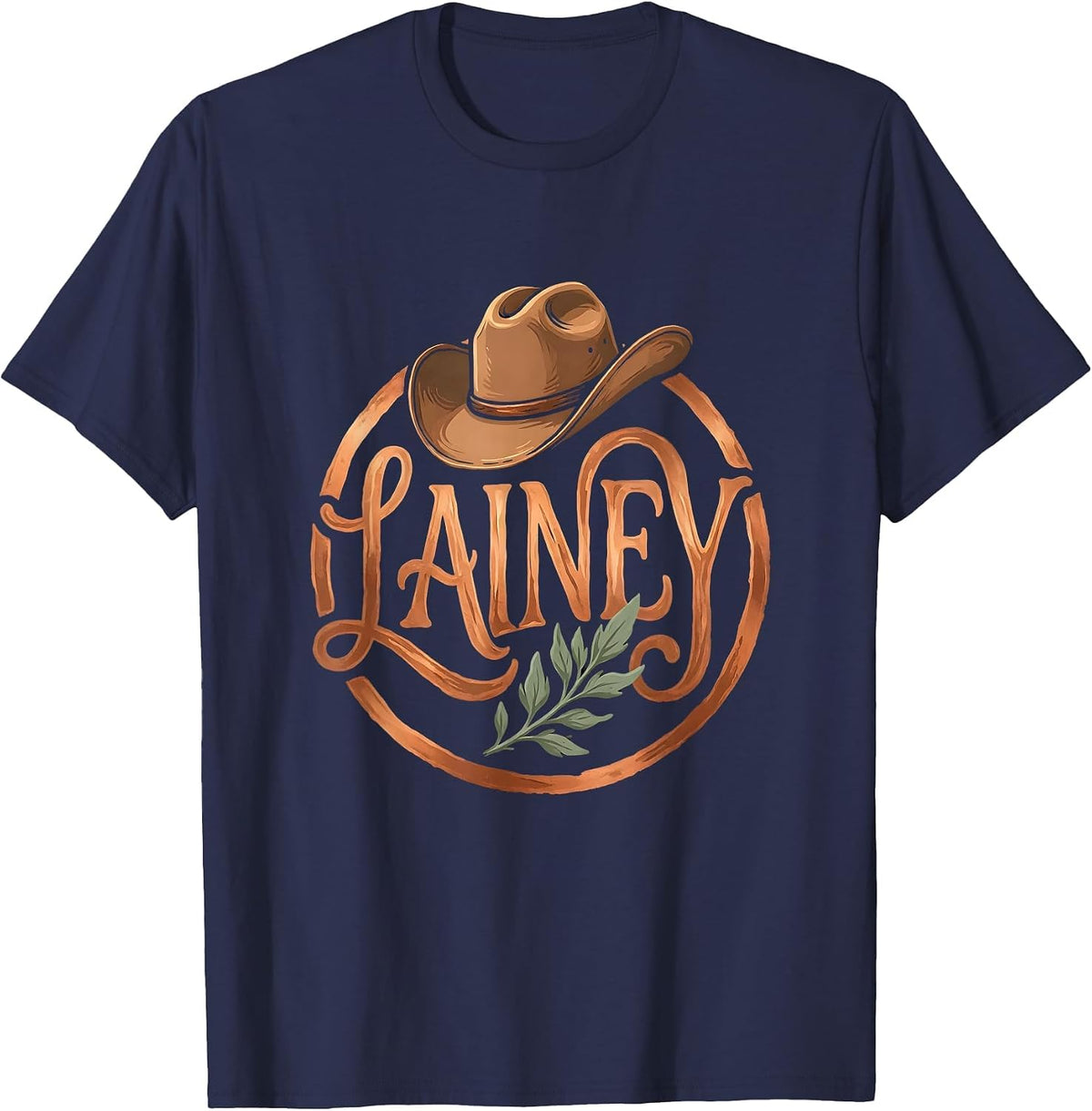 Lainey Boho Typography Personalized Cowgirl Western Name T-Shirt - Navy Blue