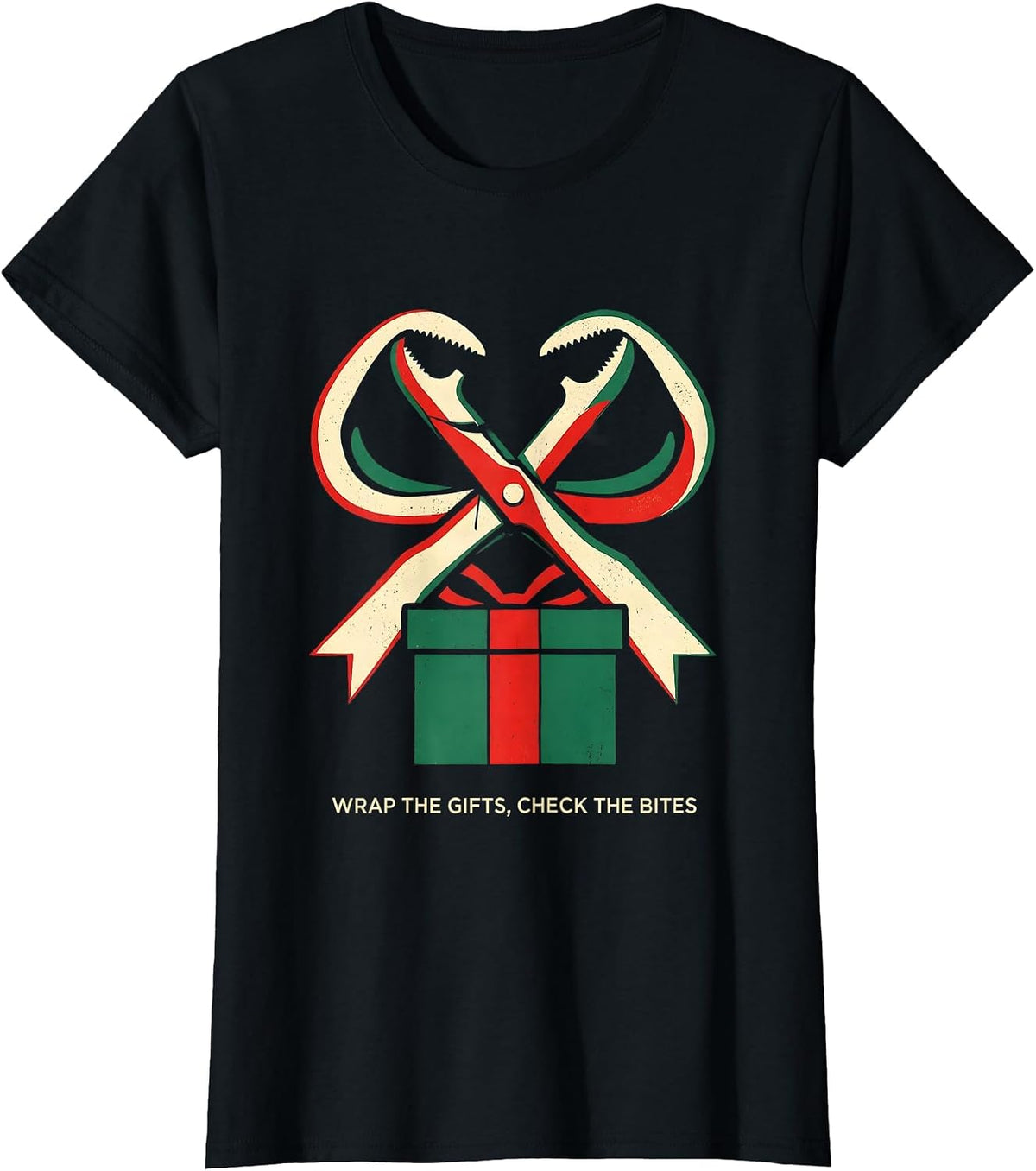 Wrap The Gifts Check The Bites Funny Dentist Christmas T-Shirt - Black
