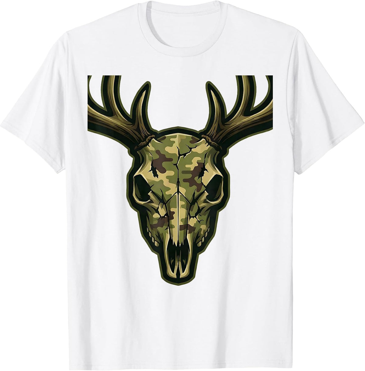 Men's Deer Skull Camo Pattern Hunting Graphic T-Shirt - White
