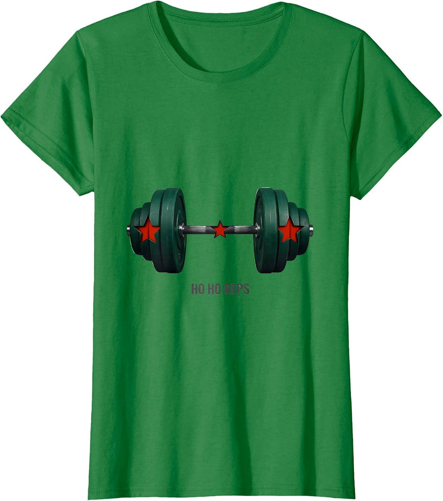 Women's Ho Ho Reps Funny Christmas Weightlifting Gym Workout Fitness T-Shirt - Kelly Green