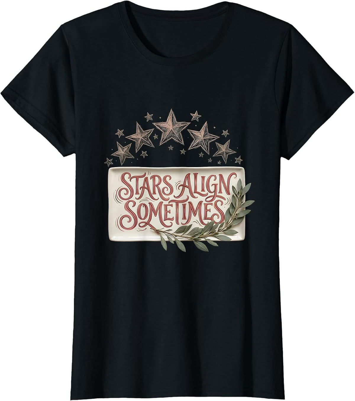 Women's Stars Align Sometimes Celestial Graphic Design T-Shirt - Black