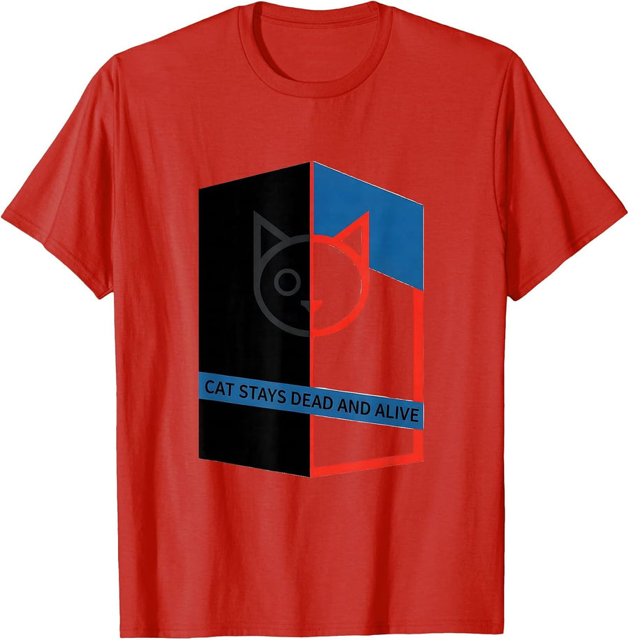 Men's Cat Stays Dead And Alive Bauhaus Modernist Quantum Physics T-Shirt - Red