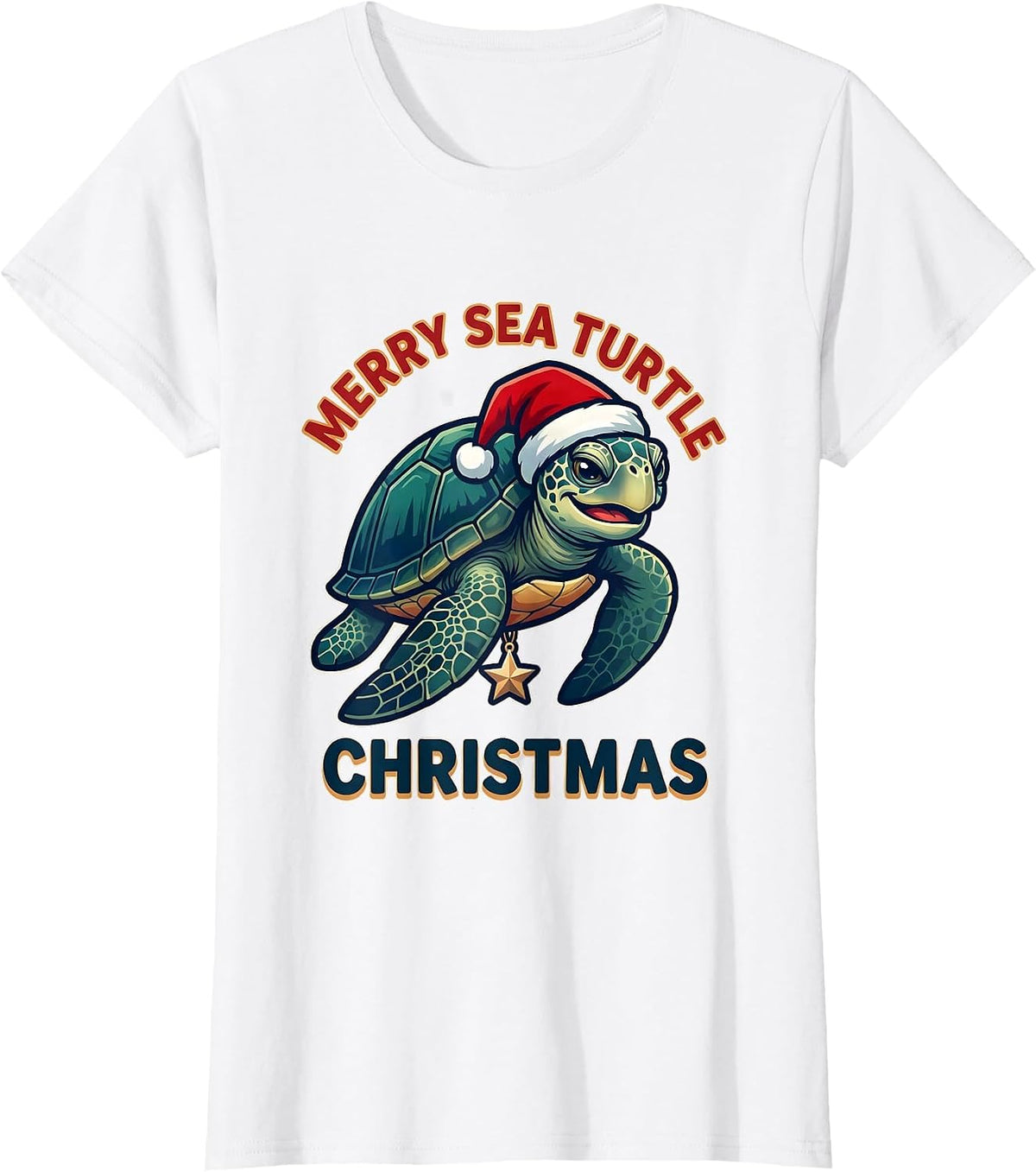 Women's Merry Sea Turtle Christmas Whimsical Sea Turtle Lover T-Shirt - White