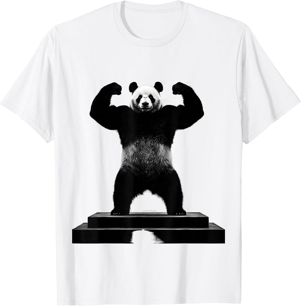 Men's Iron Panda Fitness Flexing Biceps Podium T-Shirt - White