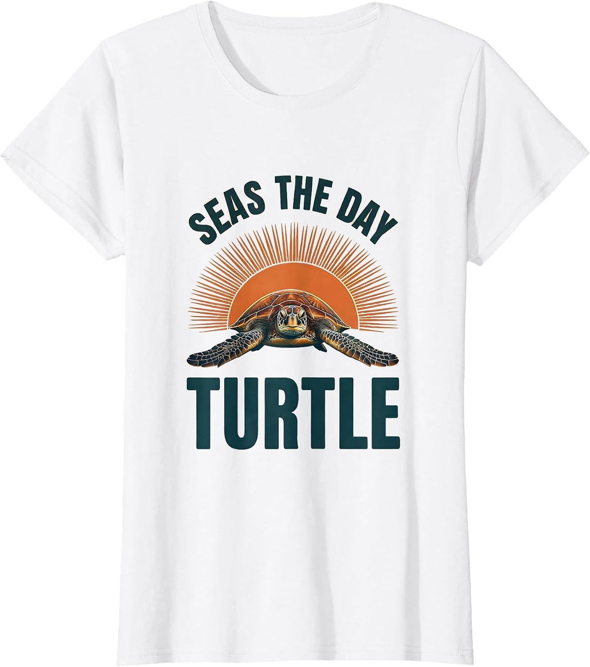 Women's Seas the Day Turtle Ocean Design T-Shirt - White