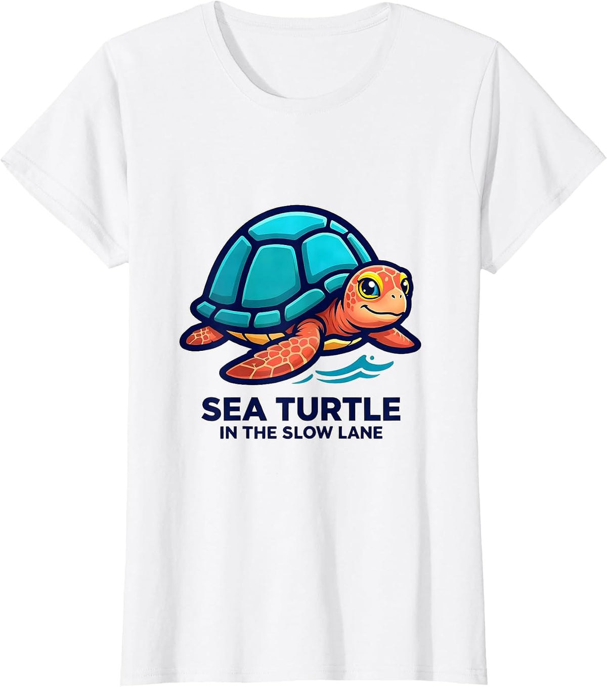 Women's Sea Turtle In The Slow Lane Funny Sea Turtle Mascot Logo T-Shirt - White