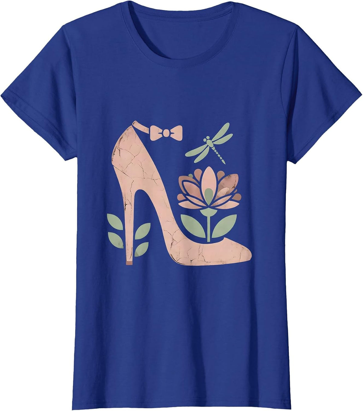 Women's High Heel Shoe Flower Garden Mimi Graphic T-Shirt - Royal Blue