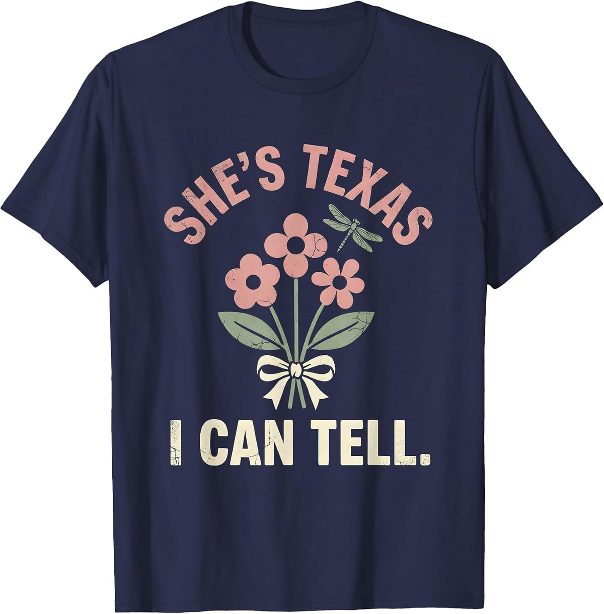 Men's She's Texas, I Can Tell Boho Floral Western Cowgirl Humor T-Shirt - Navy Blue