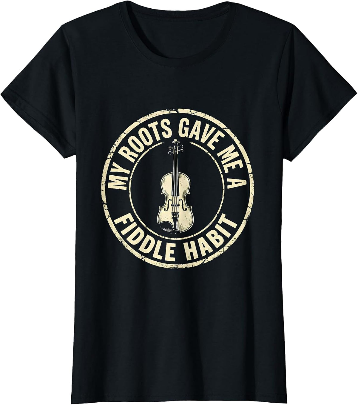 Women's My Roots Gave Me A Fiddle Habit Boho Western Country Music T-Shirt - Black