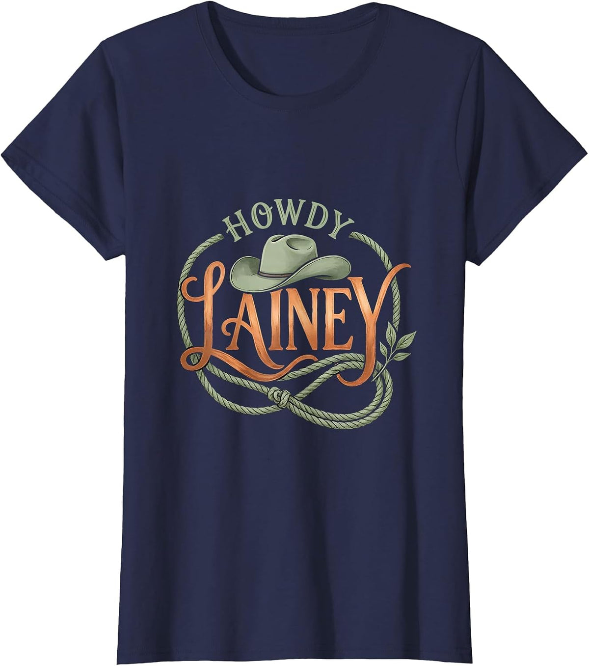 Women's Howdy Lainey Boho Typography Western Cowgirl Gift for Lainey T-Shirt - Navy Blue