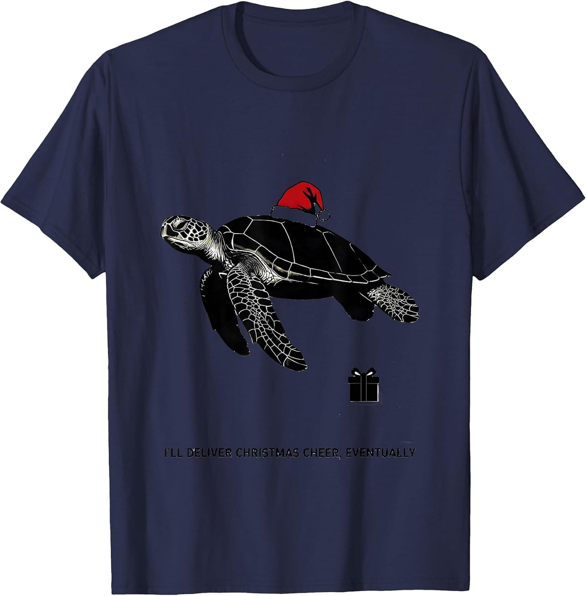 Men's I'll Deliver Christmas Cheer, Eventually Sea Turtle T-Shirt - Navy Blue