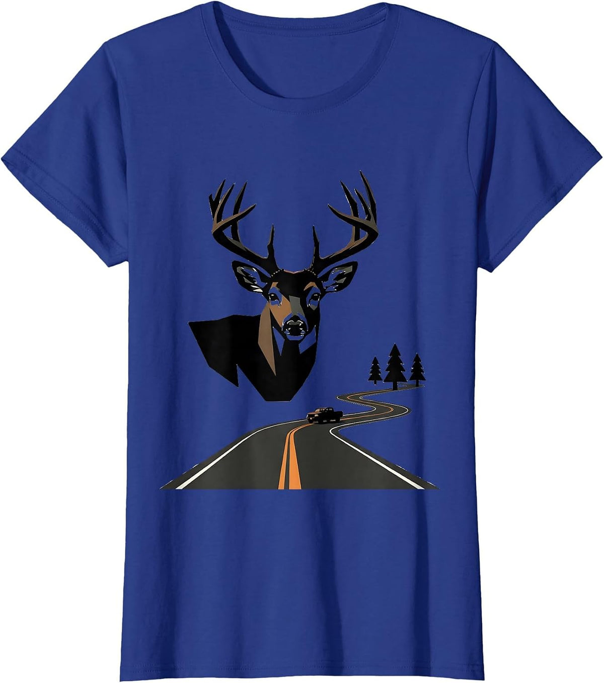 Women's Geometric Whitetail Buck Minimalist Deer Hunter Dad Humor T-Shirt - Royal Blue