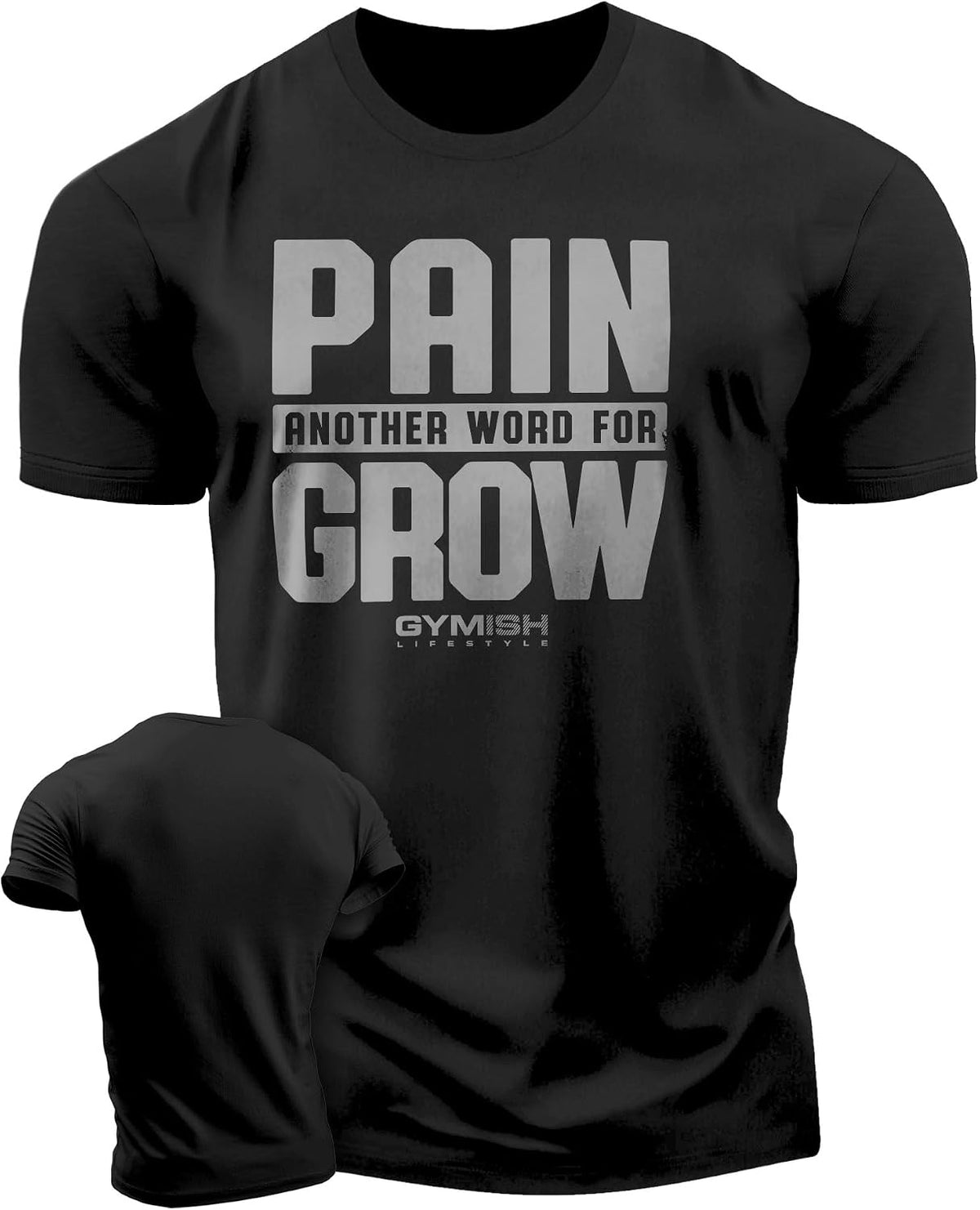 Men’s Pain for Grow Gym T-Shirt, Fitness Training T-Shirt for Bodybuilding & Workouts - 4. Pain for Grow Silver on Black