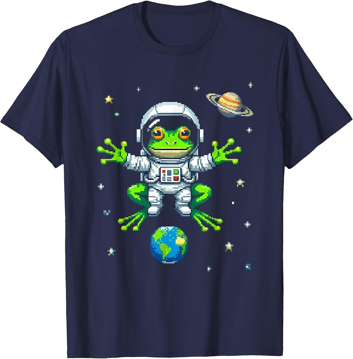 Men's Frog Astronaut Floating in Outer Space T-Shirt - Navy Blue