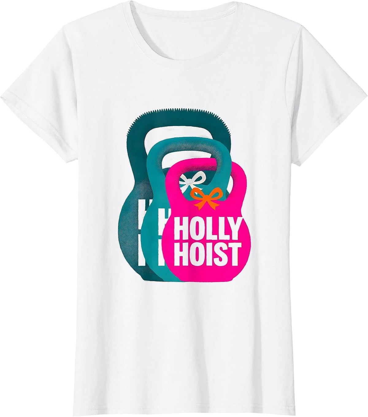 Women's Holly Hoist Risograph Christmas Gym Weightlifting Humor T-Shirt - White