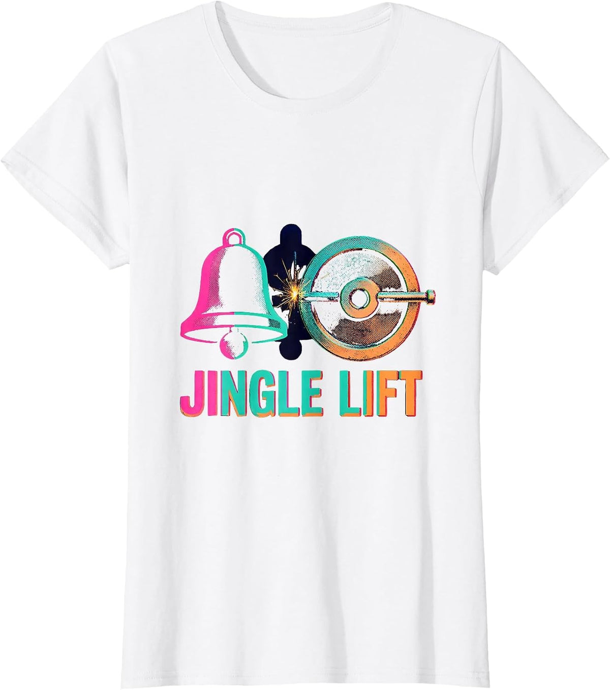 Women's Jingle Lift Risograph Funny Christmas Gym Workout Fitness T-Shirt - White