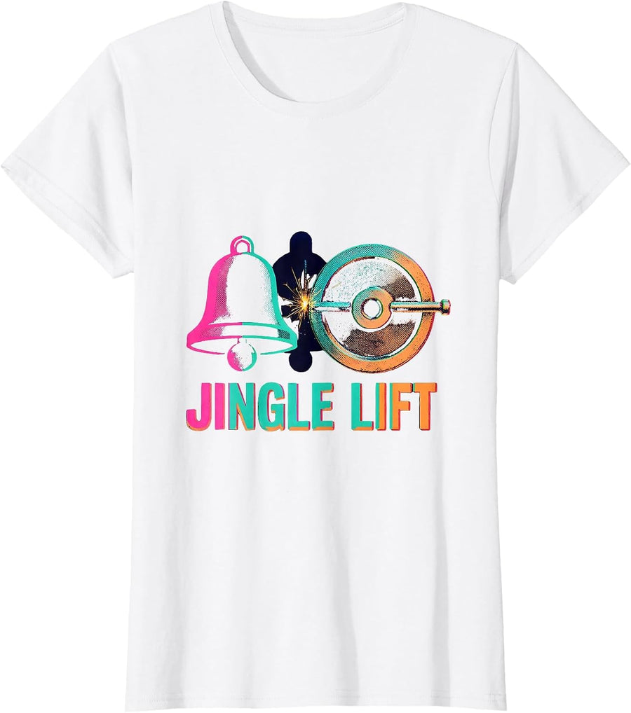 Women's Jingle Lift Risograph Funny Christmas Gym Workout Fitness T-Shirt - White