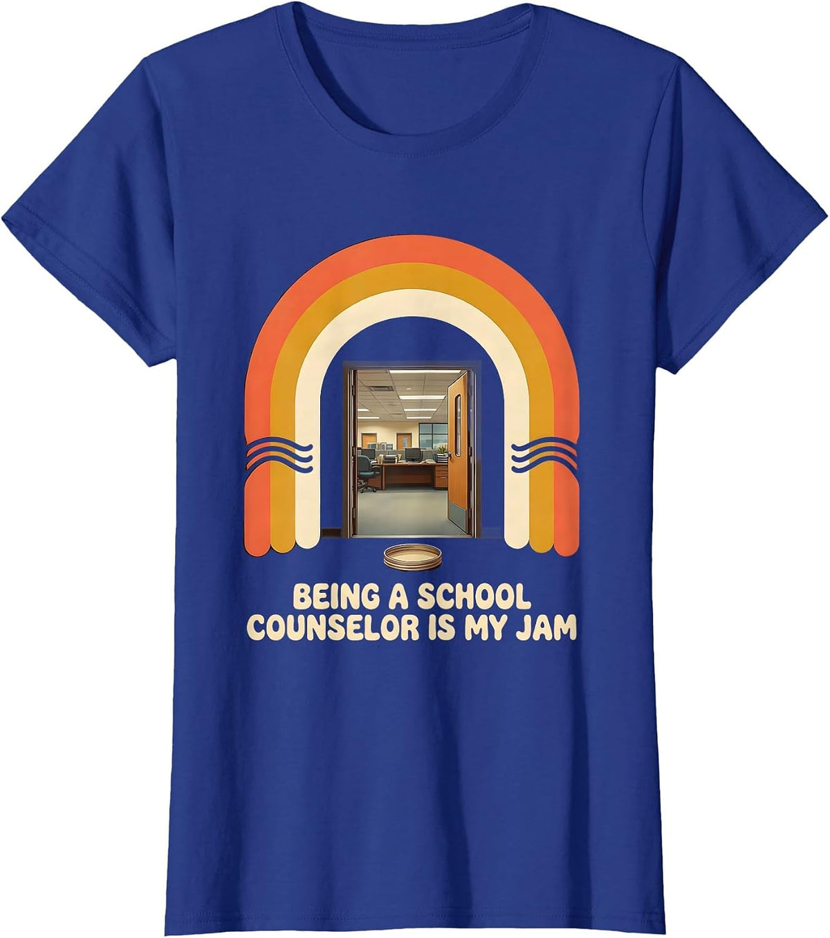 Women's Being A School Counselor Is My Jam Retro 70s Staff Humor T-Shirt - Royal Blue