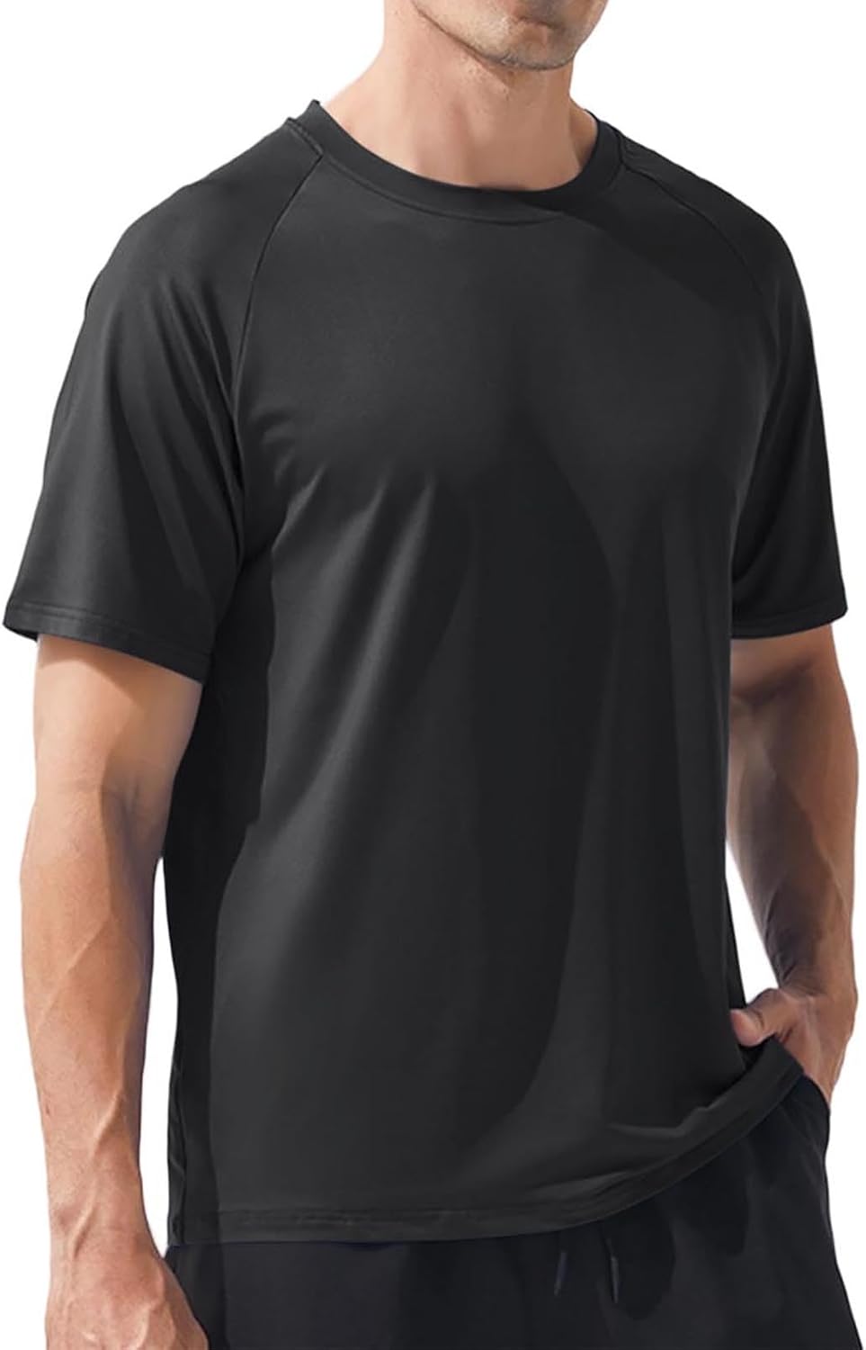 Mens Tops Lightweight Crewneck Athletic Running Short Sleeve Raglan T-Shirt Breathable Gym Workout Tee Shirts for Men - Black