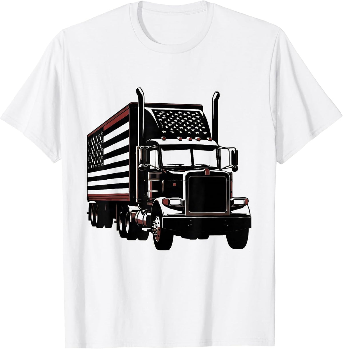 Men's Big Rig American Flag Trucker Patriotic Semi Trailer T-Shirt - White