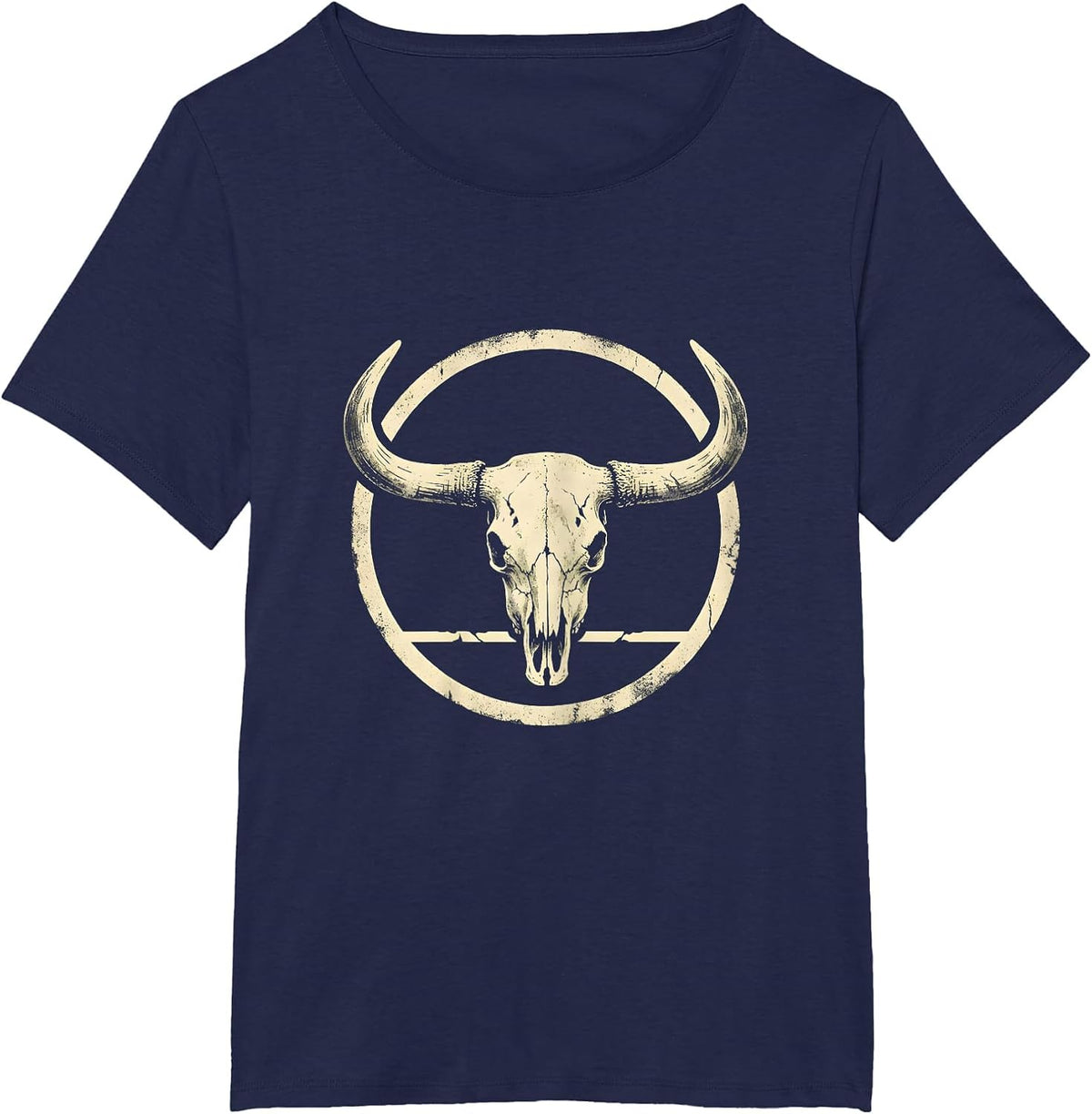 Women's Sealed Longhorn Skull Boho Western Cowgirl Pride T-Shirt - Navy Blue