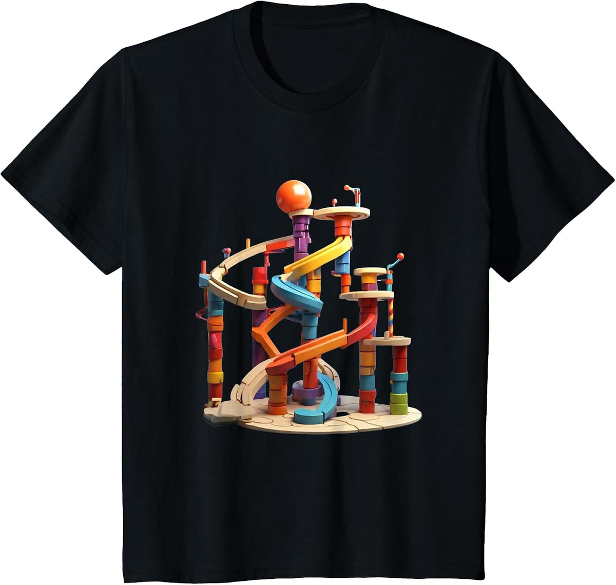 Crew Neck Marble Run Graphic Design tee T-Shirt - Black