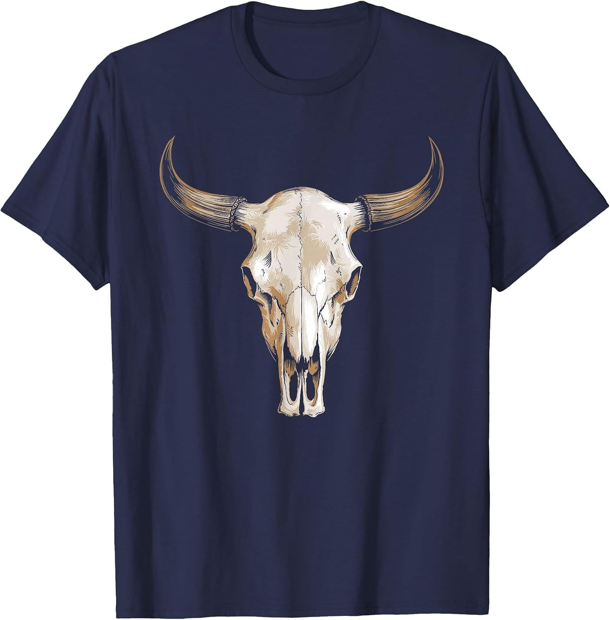 Boho Cow Skull T-Shirt - Navy Blue