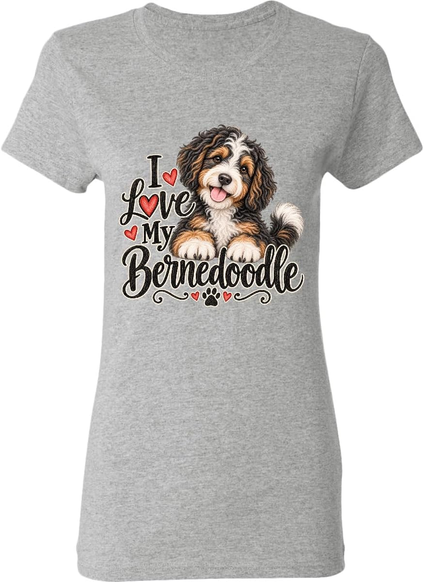 inktastic I Love My Bernedoodle Women's T-Shirt - 0060 Heather Grey