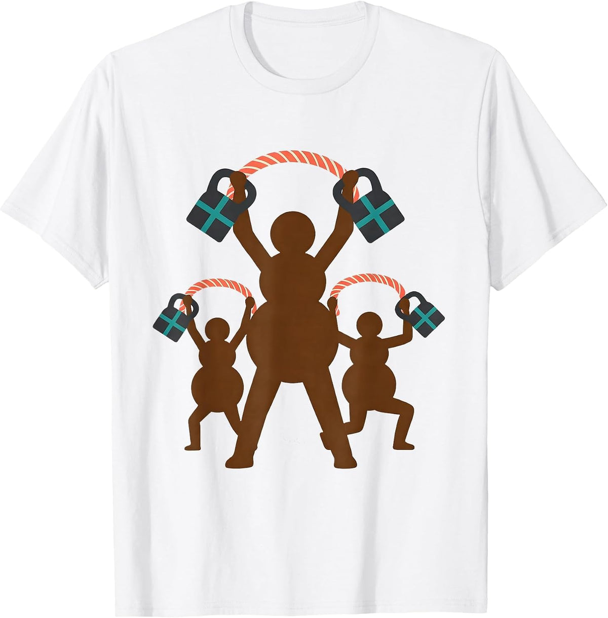 Men's Snowman Kettlebell Midcentury Modern Christmas Gym Humor T-Shirt - White