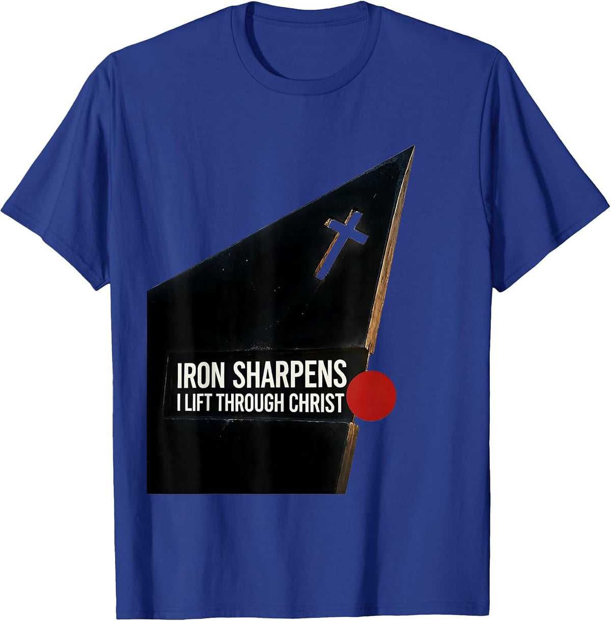 Men's Iron Sharpens I Lift Through Christ Faith-Based Gym Workout T-Shirt - Royal Blue