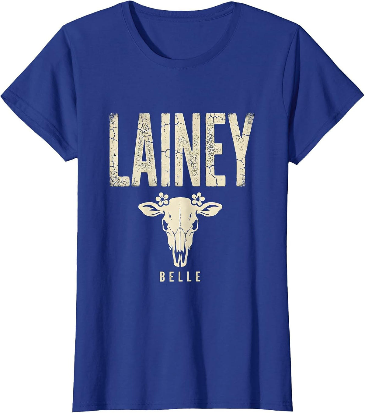 Women's Lainey Belle Boho Western Cowgirl Personalized Name Gift T-Shirt - Royal Blue