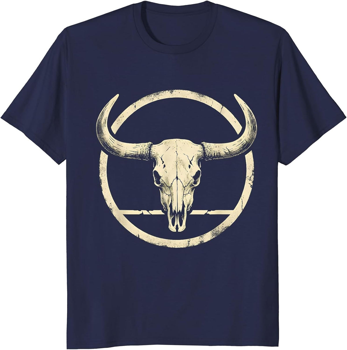 Men's Sealed Longhorn Skull Boho Western Cowgirl Pride T-Shirt - Navy Blue
