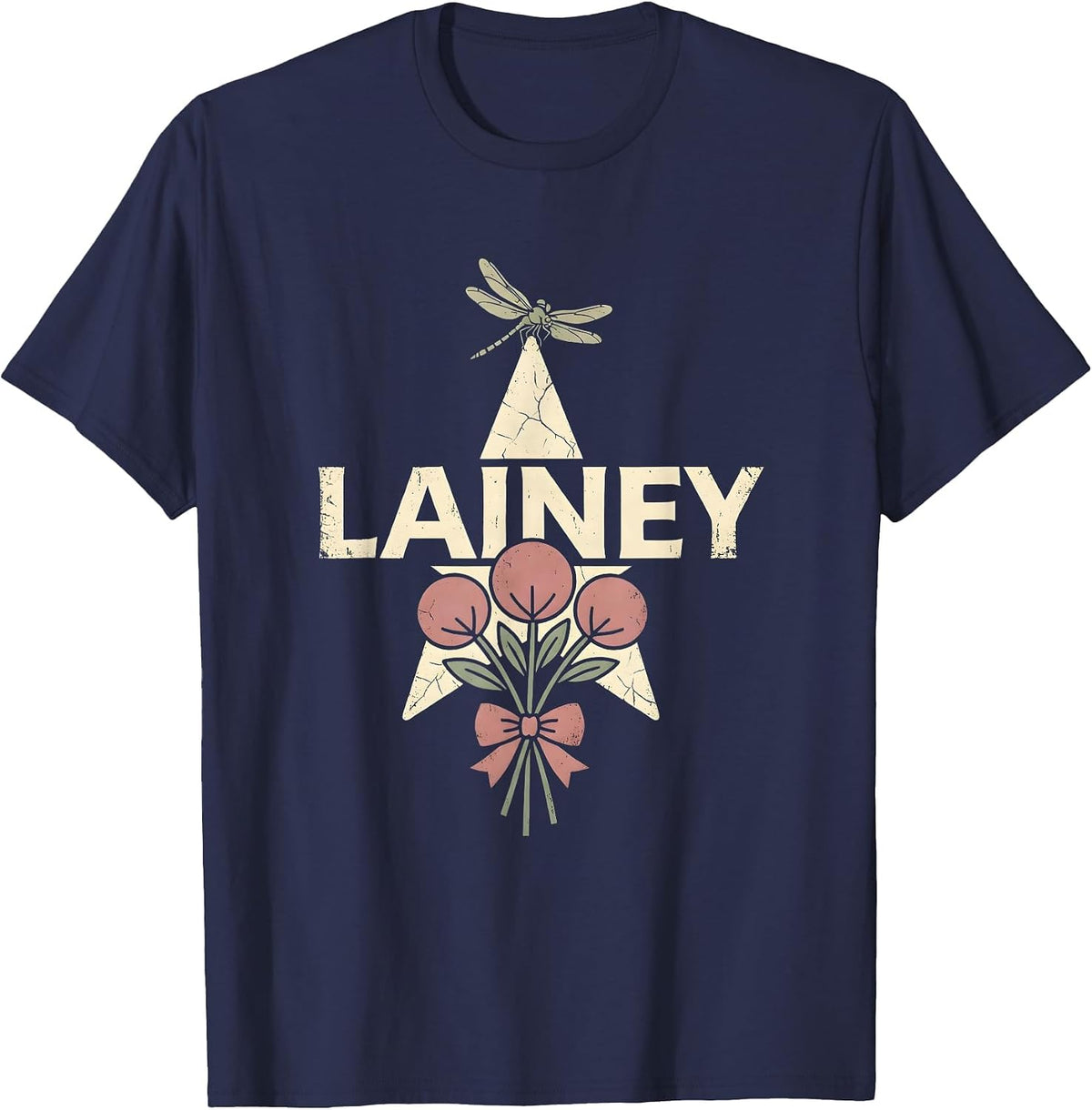 Lainey Floral Boho Western Cowgirl Personalized First Name T-Shirt - Navy Blue