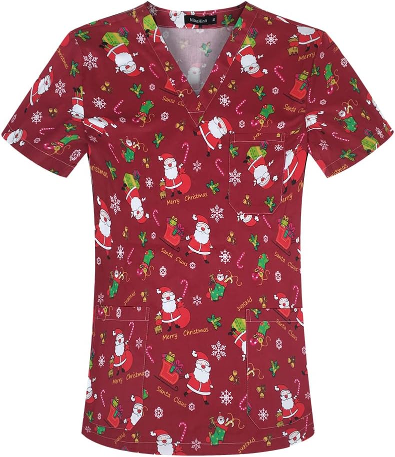 niaahinn Dental Scrub Tops Women Stretchy v-Neck Short Sleeve Medical Uniform Scrub T-Shirt for Women & Men - 62024
