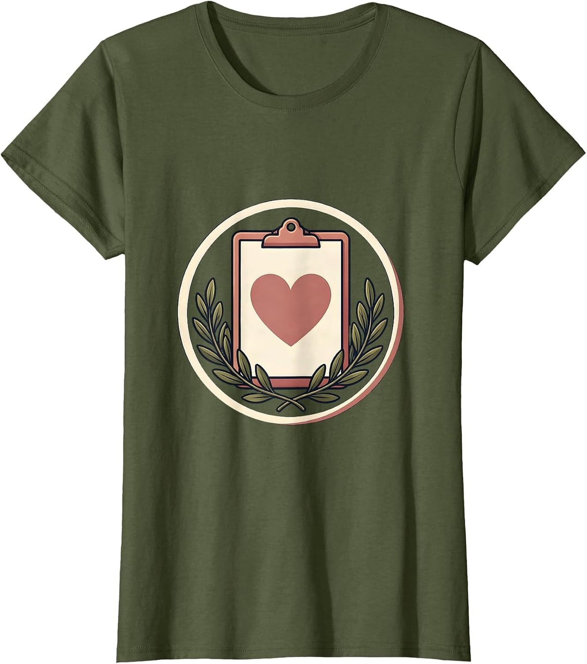 Women's School Counselor Clipboard Heart Illustration T-Shirt - Olive Green