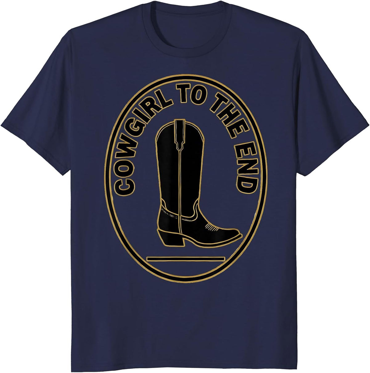 Men's Cowgirl To The End Western Rodeo Emblem Pride T-Shirt - Navy Blue